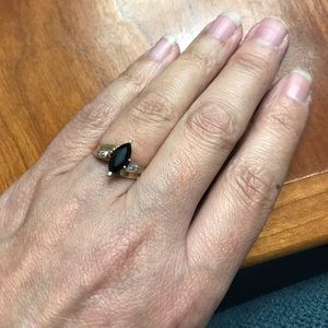 Marquis cut black onyx, 14 carat gold size 6.5 ring